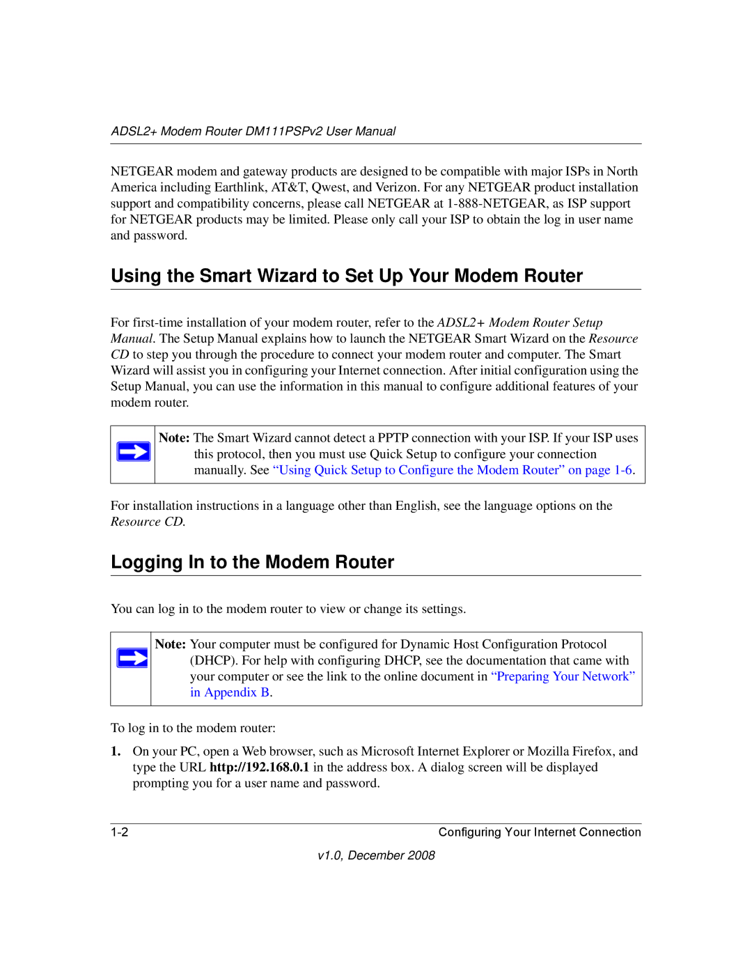 NETGEAR DM111PSPv2 user manual Using the Smart Wizard to Set Up Your Modem Router, Logging In to the Modem Router 