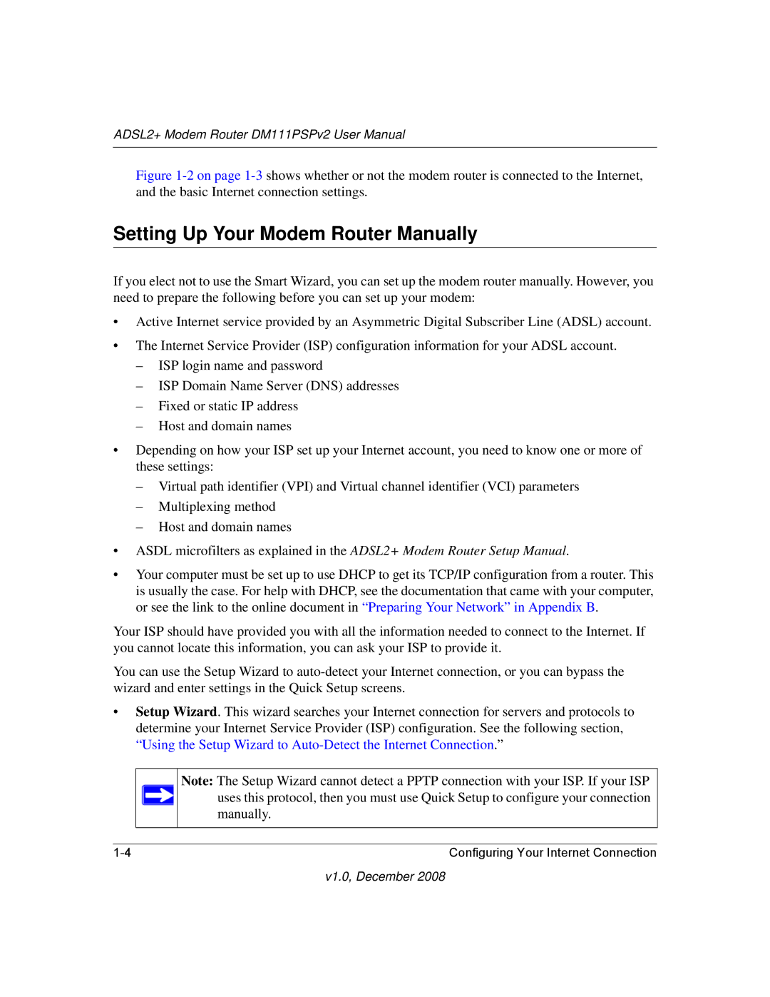 NETGEAR DM111PSPv2 user manual Setting Up Your Modem Router Manually 