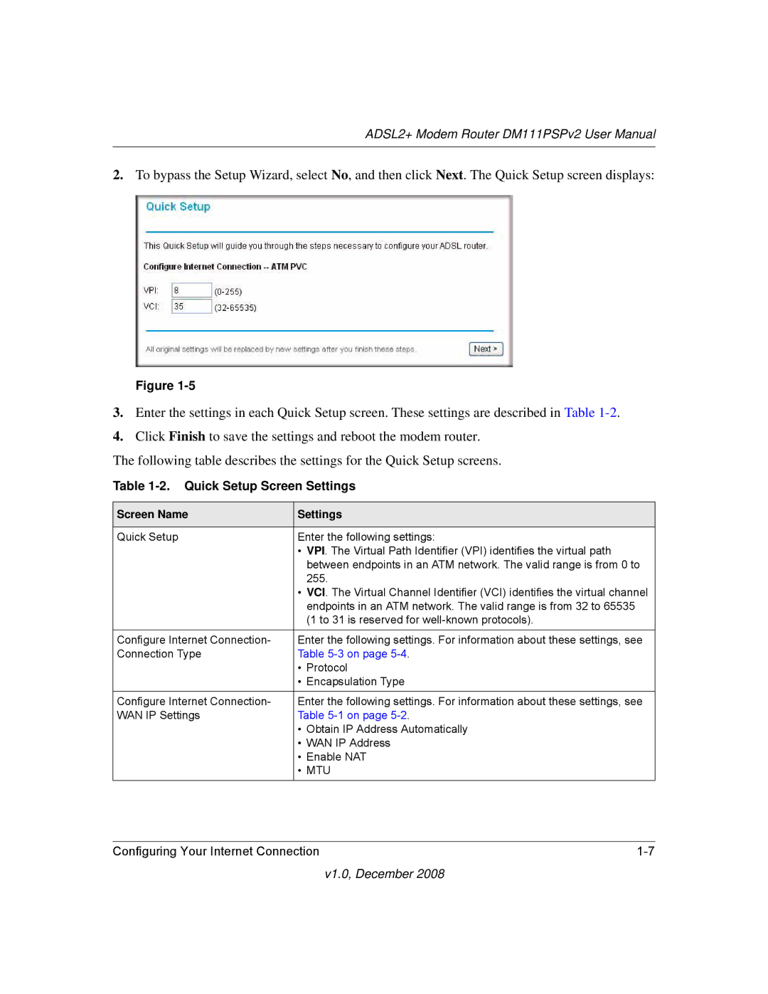 NETGEAR DM111PSPv2 user manual Quick Setup Screen Settings, Screen Name Settings 