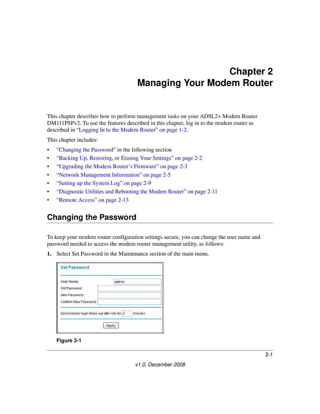 NETGEAR DM111PSPv2 user manual Chapter Managing Your Modem Router, Changing the Password 