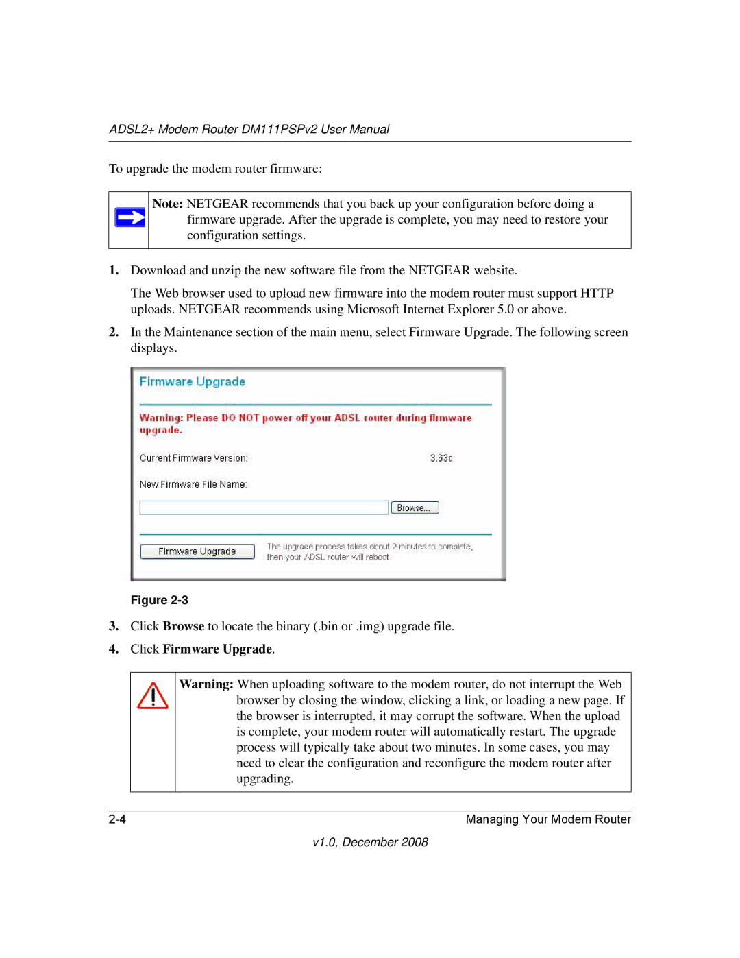 NETGEAR DM111PSPv2 user manual Click Firmware Upgrade 