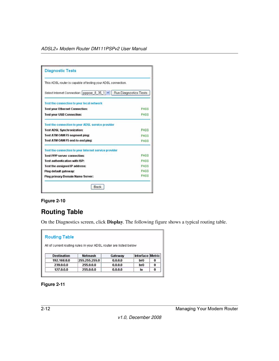 NETGEAR DM111PSPv2 user manual Routing Table 