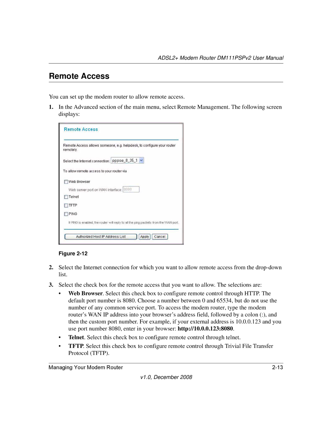 NETGEAR DM111PSPv2 user manual Remote Access 