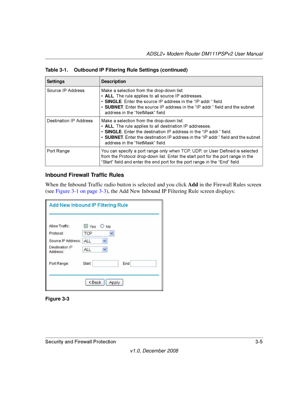 NETGEAR DM111PSPv2 user manual Inbound Firewall Traffic Rules 