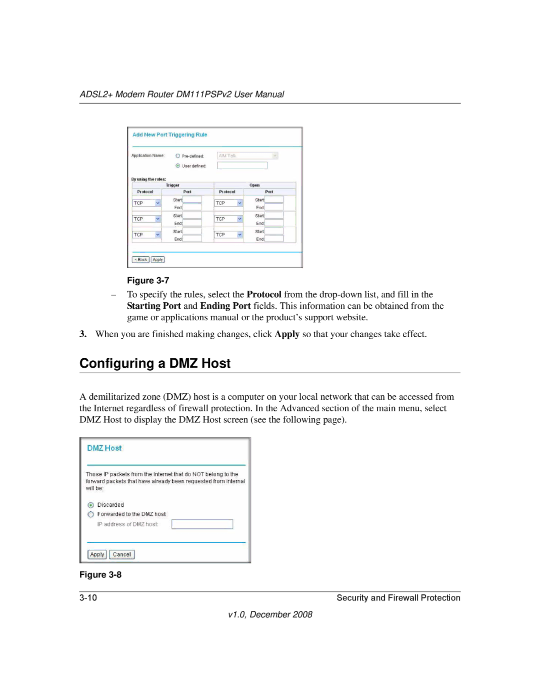 NETGEAR DM111PSPv2 user manual Configuring a DMZ Host 