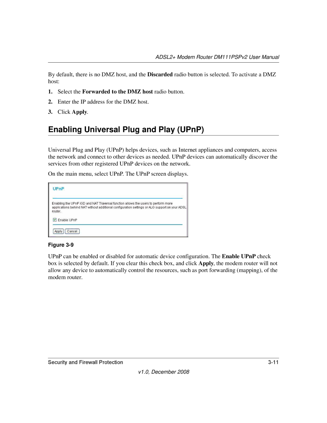 NETGEAR DM111PSPv2 user manual Enabling Universal Plug and Play UPnP 