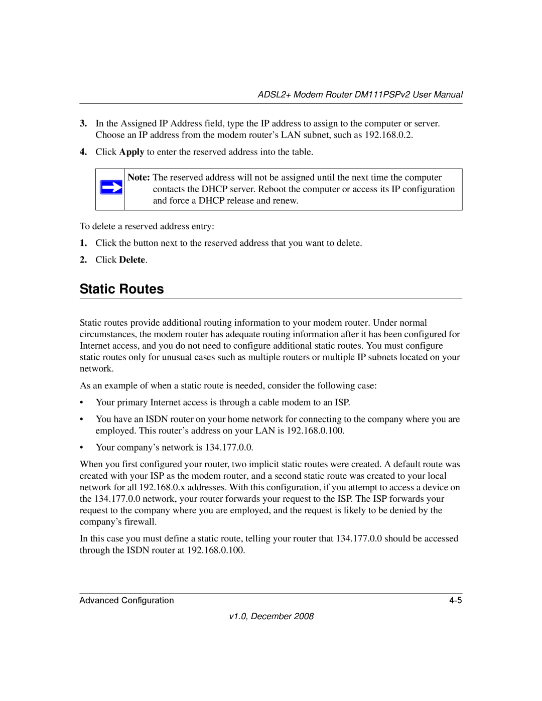 NETGEAR DM111PSPv2 user manual Static Routes 