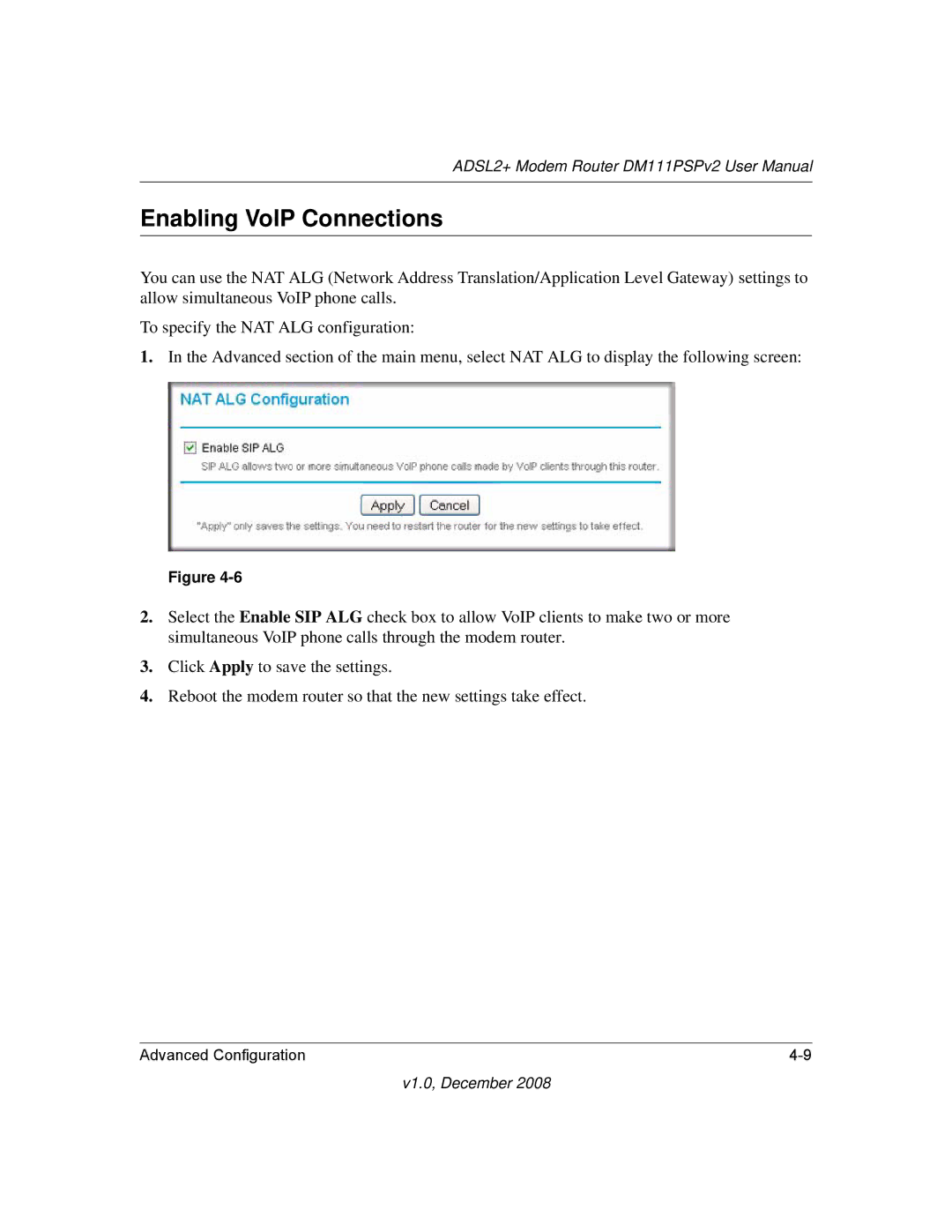 NETGEAR DM111PSPv2 user manual Enabling VoIP Connections 