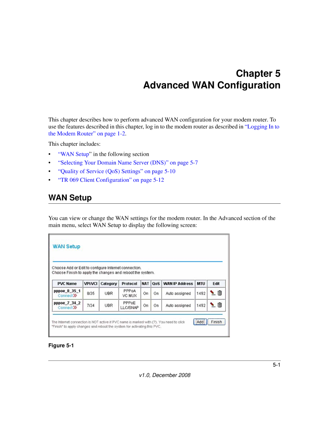 NETGEAR DM111PSPv2 user manual Chapter Advanced WAN Configuration, WAN Setup 