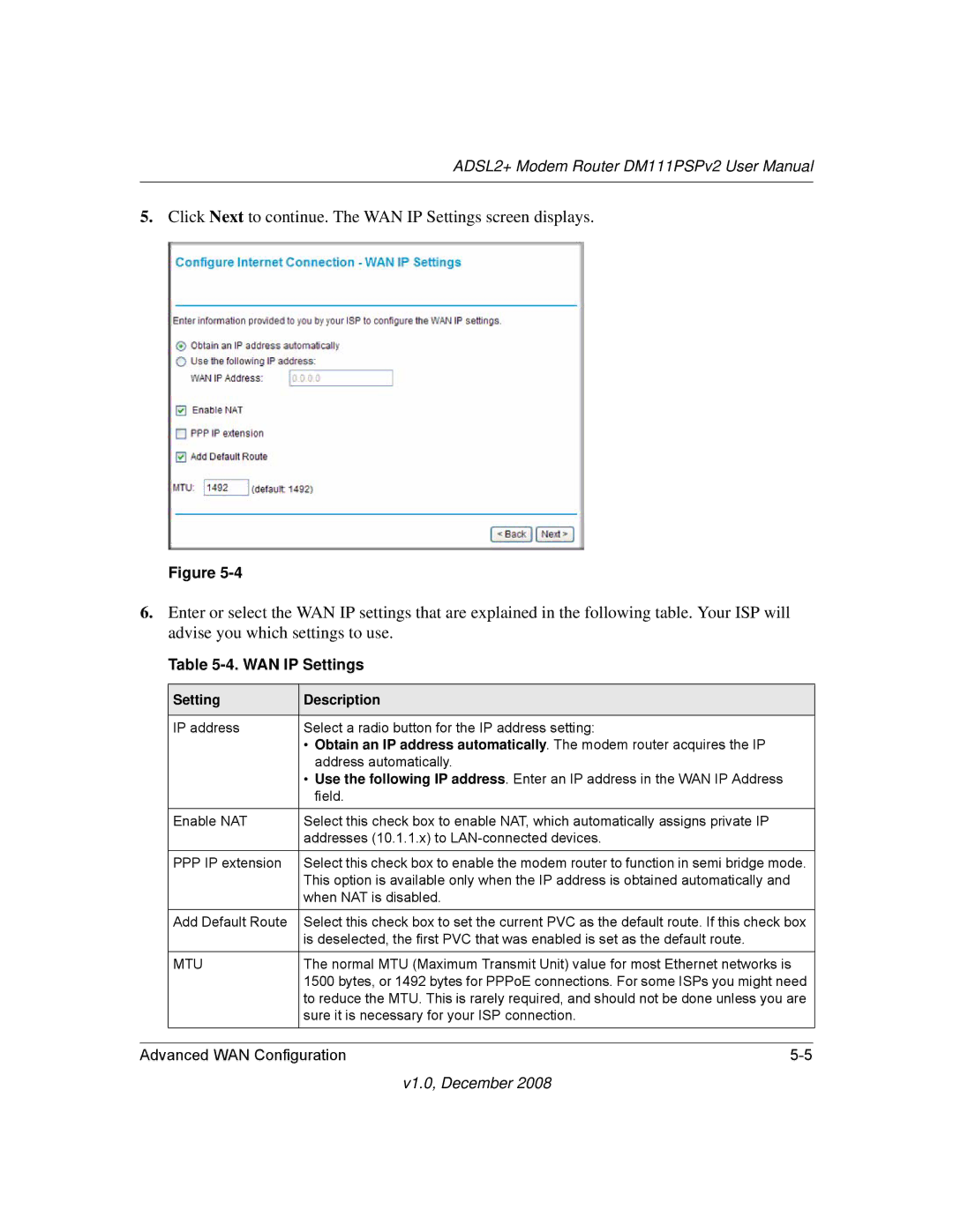 NETGEAR DM111PSPv2 user manual WAN IP Settings 