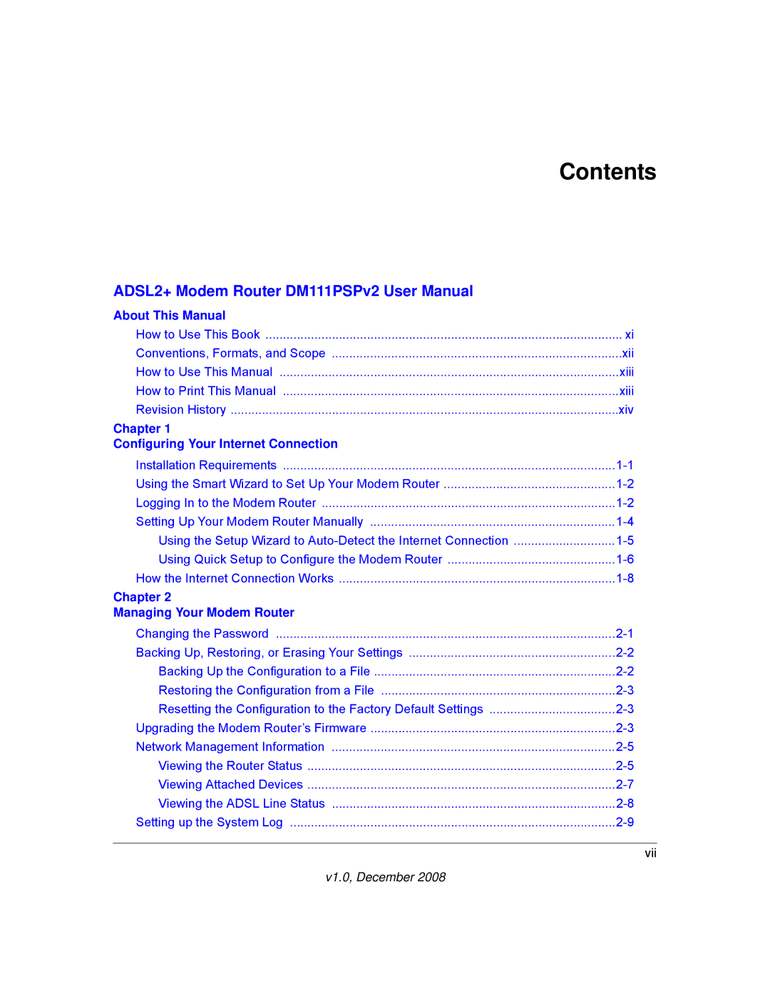 NETGEAR DM111PSPv2 user manual Contents 