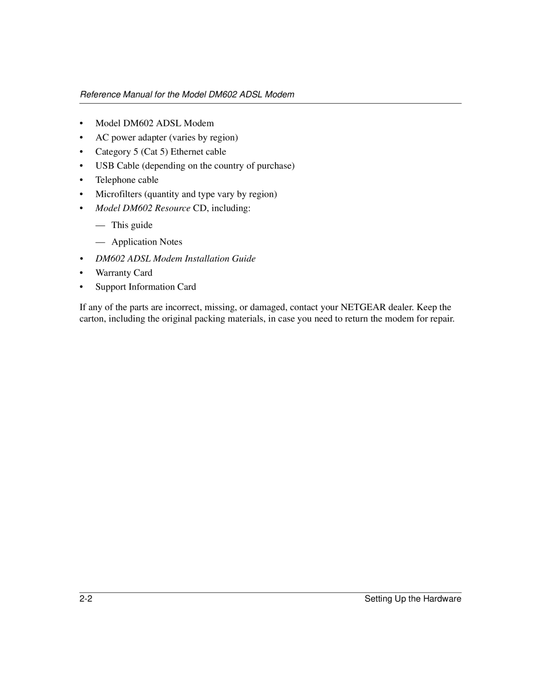 NETGEAR manual Model DM602 Resource CD, including 