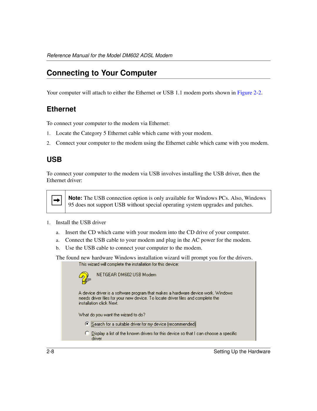 NETGEAR DM602 manual Connecting to Your Computer, Ethernet 