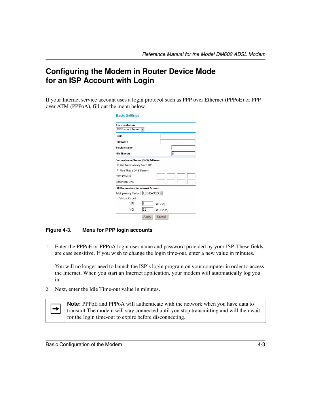 NETGEAR DM602 manual Menu for PPP login accounts 