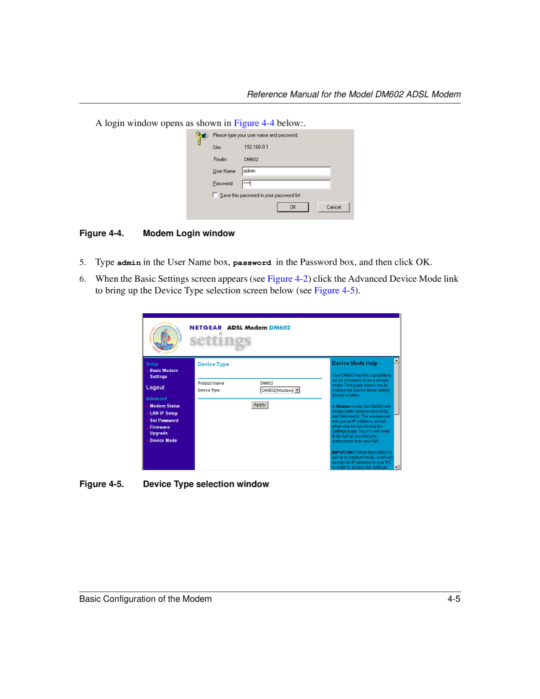 NETGEAR DM602 manual Login window opens as shown in -4below 