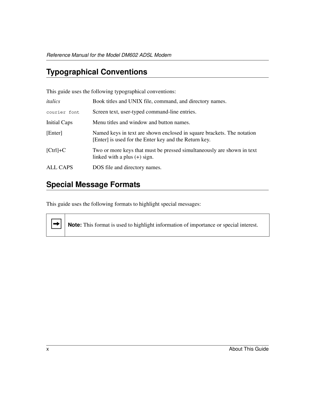 NETGEAR DM602 manual Typographical Conventions, Special Message Formats 