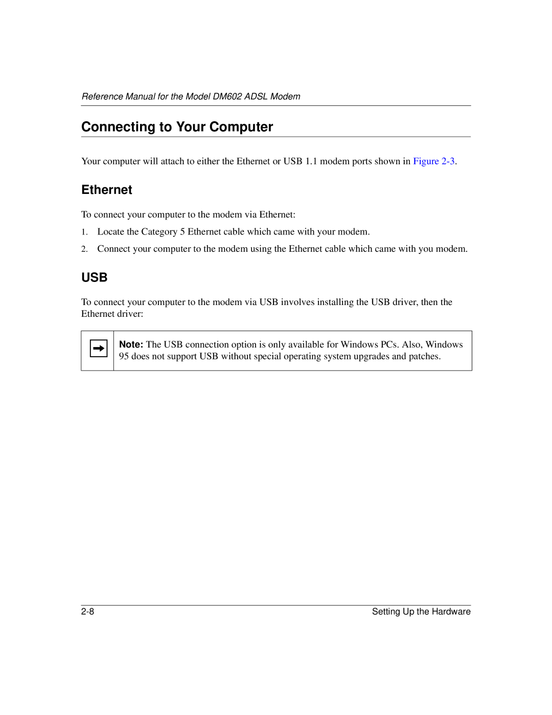 NETGEAR DM602 manual Connecting to Your Computer, Ethernet 