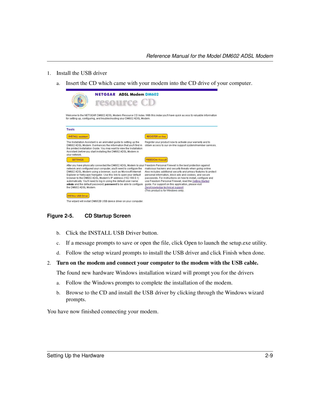 NETGEAR DM602 manual CD Startup Screen 