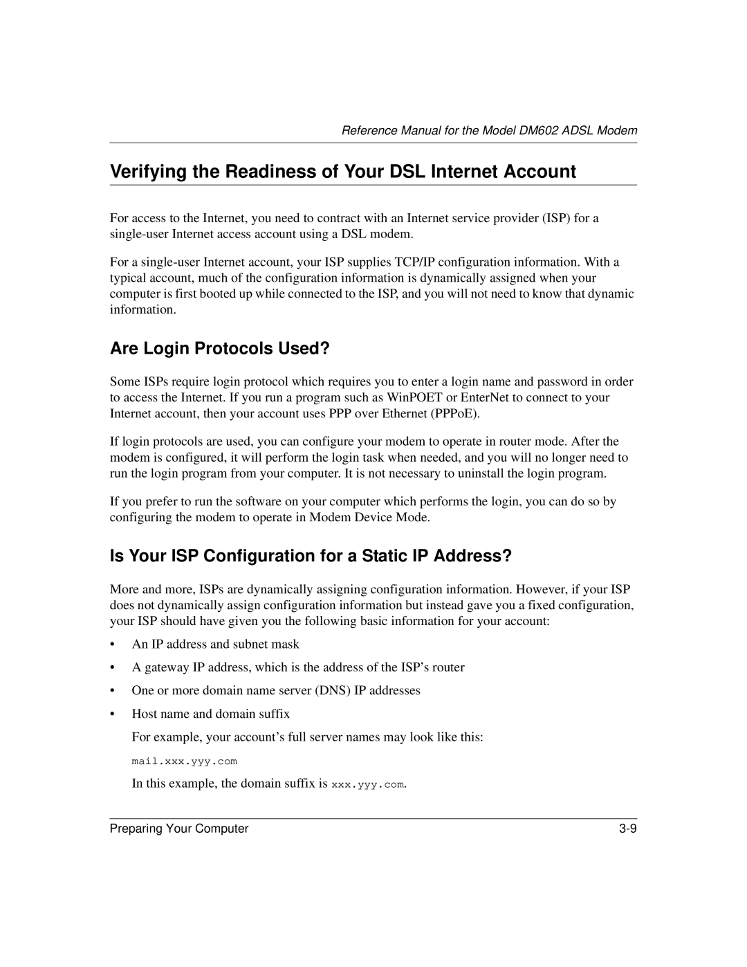 NETGEAR DM602 manual Verifying the Readiness of Your DSL Internet Account, Are Login Protocols Used? 