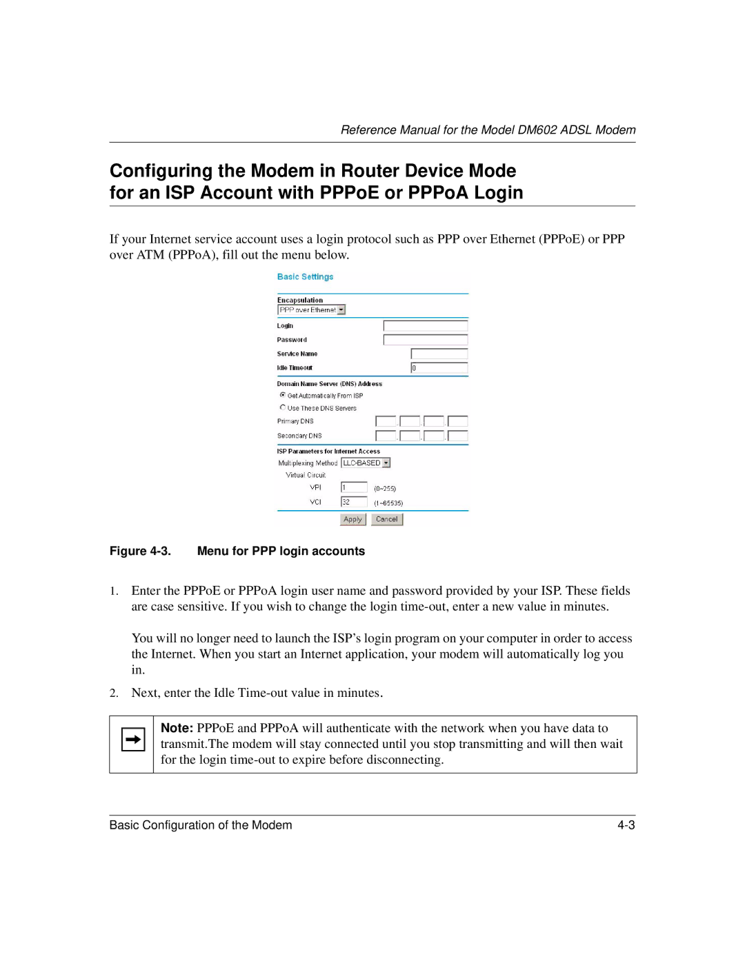 NETGEAR DM602 manual Menu for PPP login accounts 