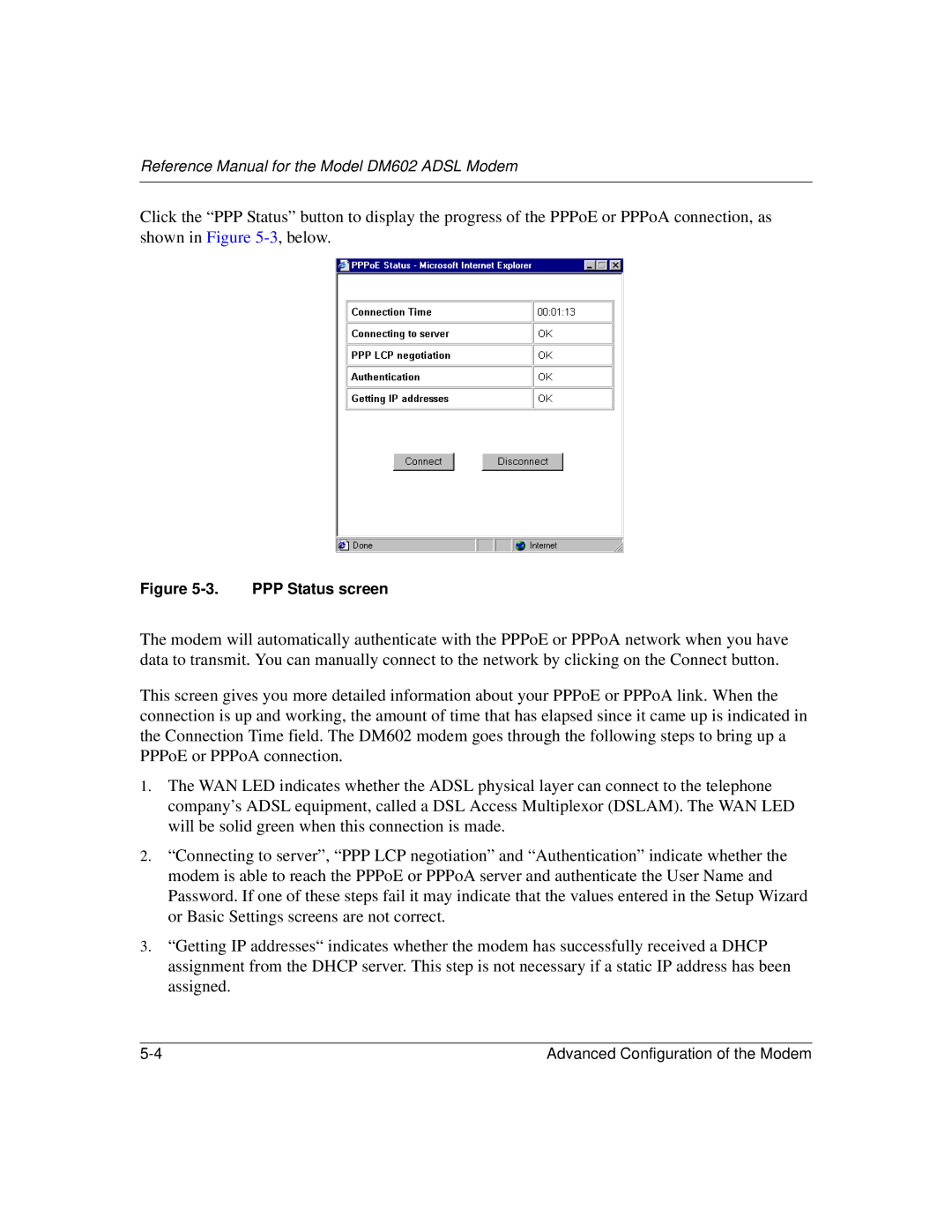 NETGEAR DM602 manual PPP Status screen 