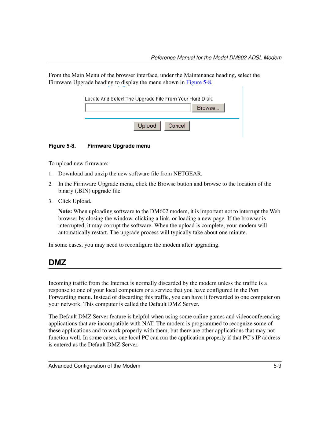 NETGEAR DM602 manual Dmz 