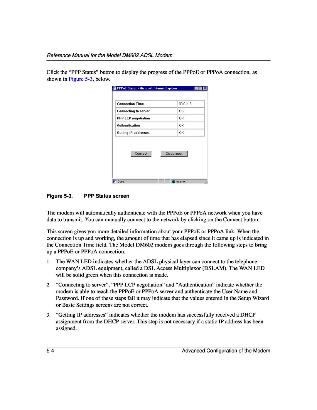 NETGEAR DM602 manual 3. PPP Status screen 