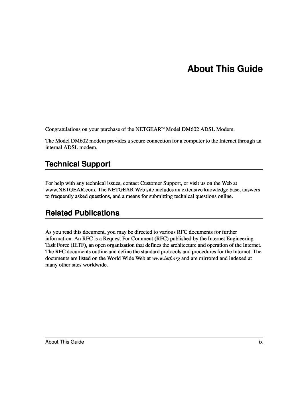 NETGEAR DM602 manual About This Guide, Technical Support, Related Publications 