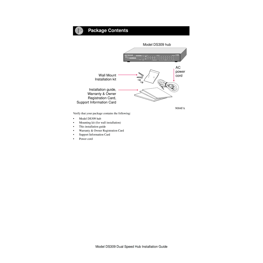 NETGEAR DS309 manual Package Contents 