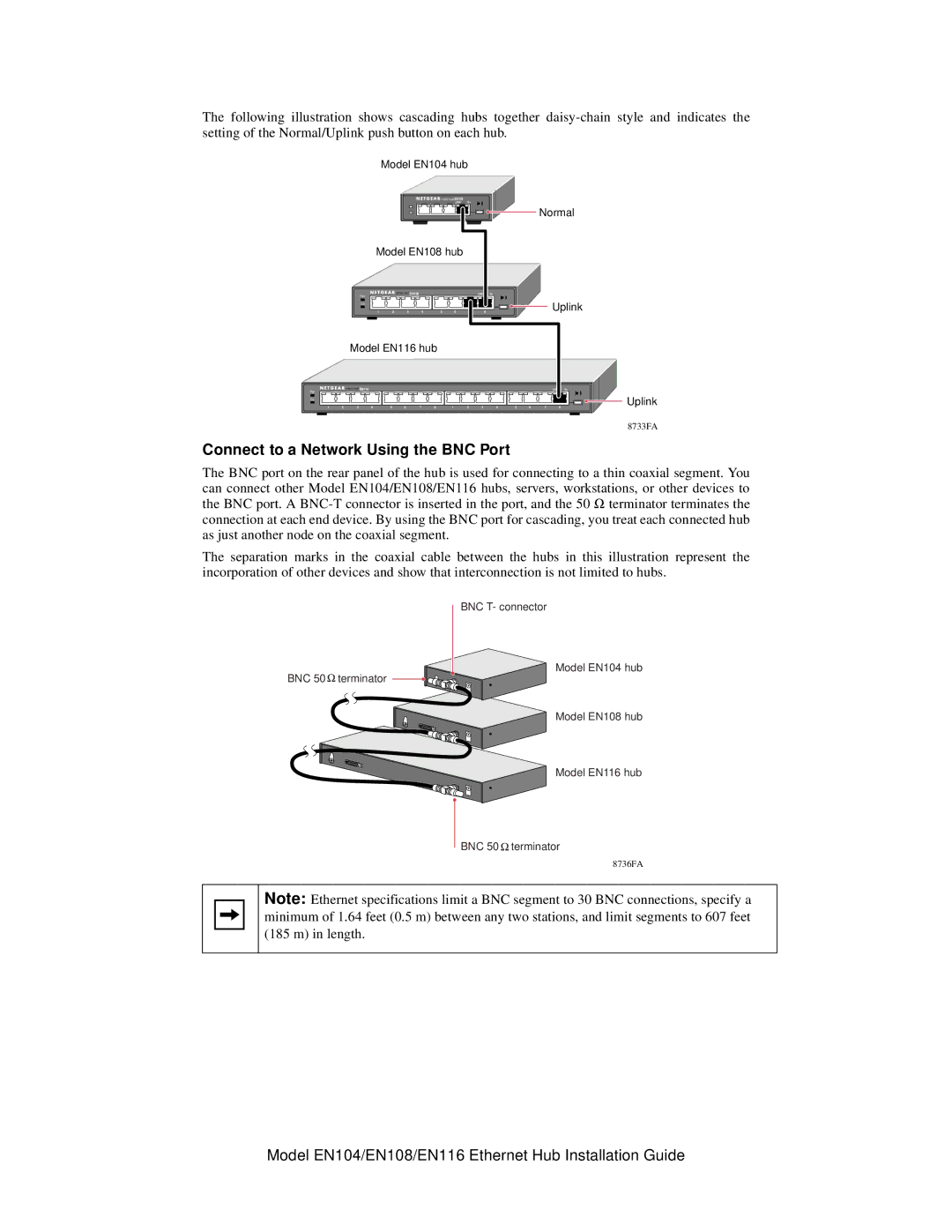 NETGEAR EN108, EN116, EN104 manual Connect to a Network Using the BNC Port 