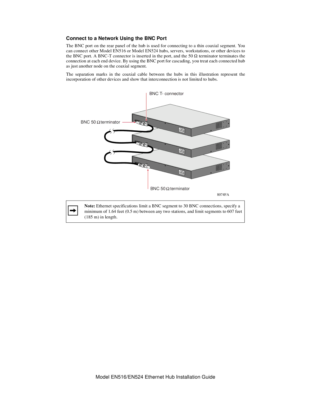 NETGEAR EN524, EN516 manual Connect to a Network Using the BNC Port 