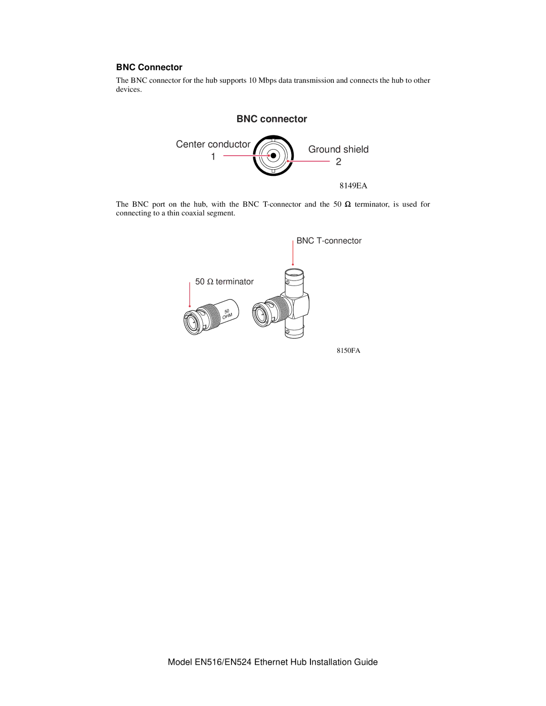 NETGEAR EN516, EN524 manual BNC connector, BNC Connector 