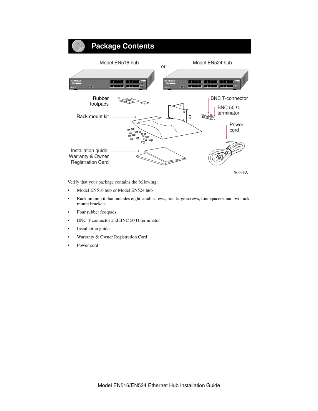 NETGEAR EN516, EN524 manual Package Contents 