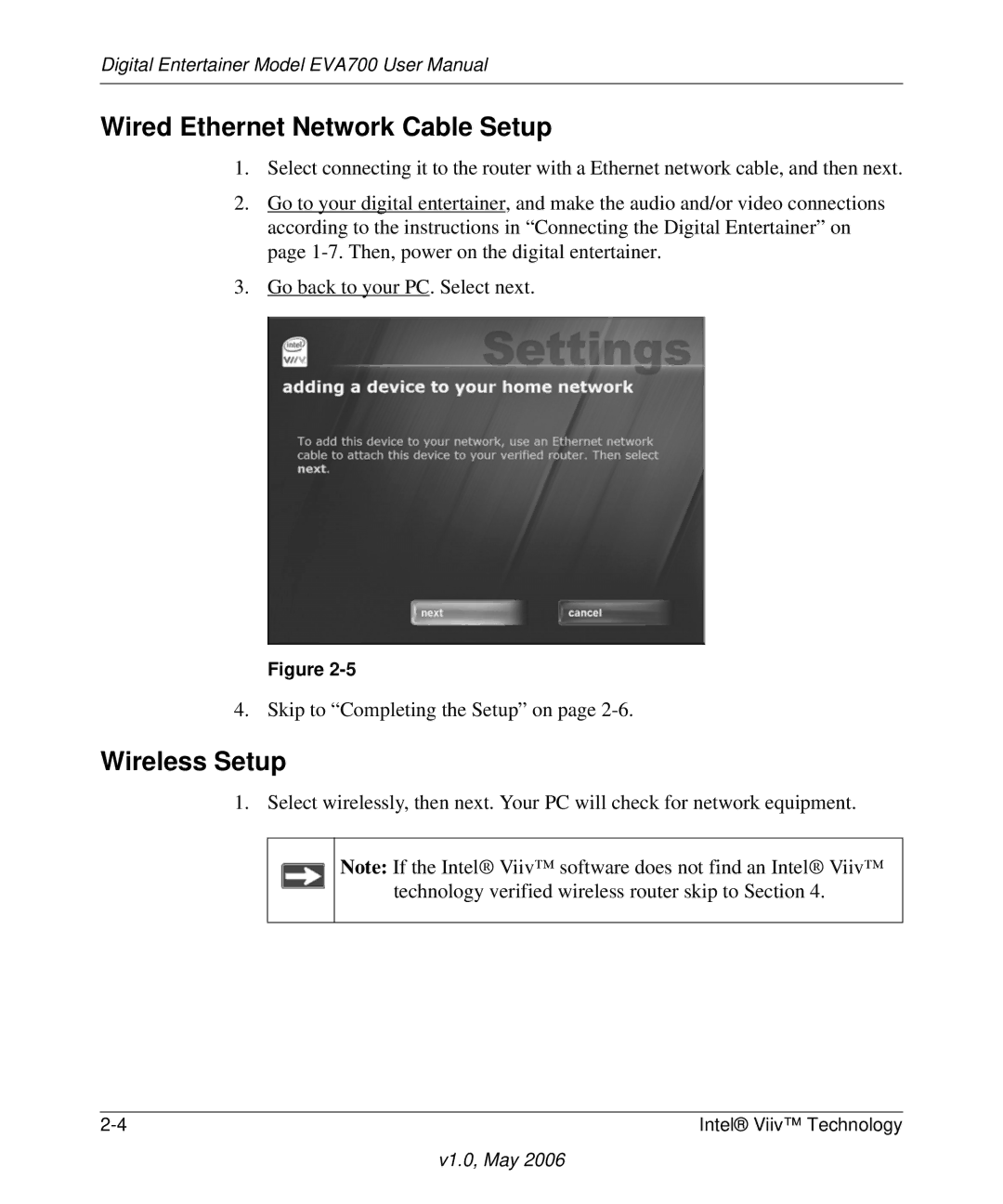 NETGEAR EVA700 user manual Wired Ethernet Network Cable Setup, Wireless Setup 