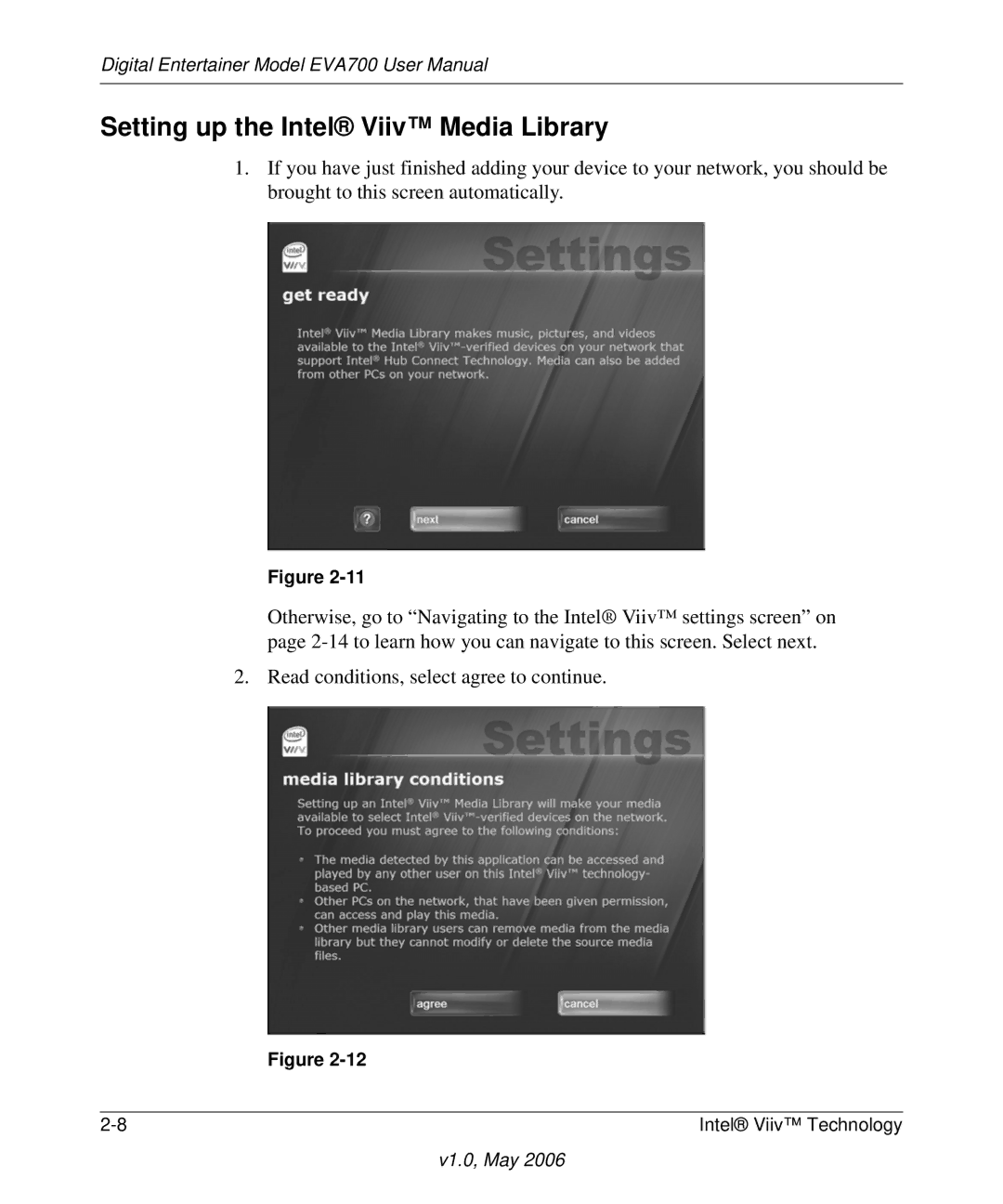 NETGEAR EVA700 user manual Setting up the Intel Viiv Media Library 