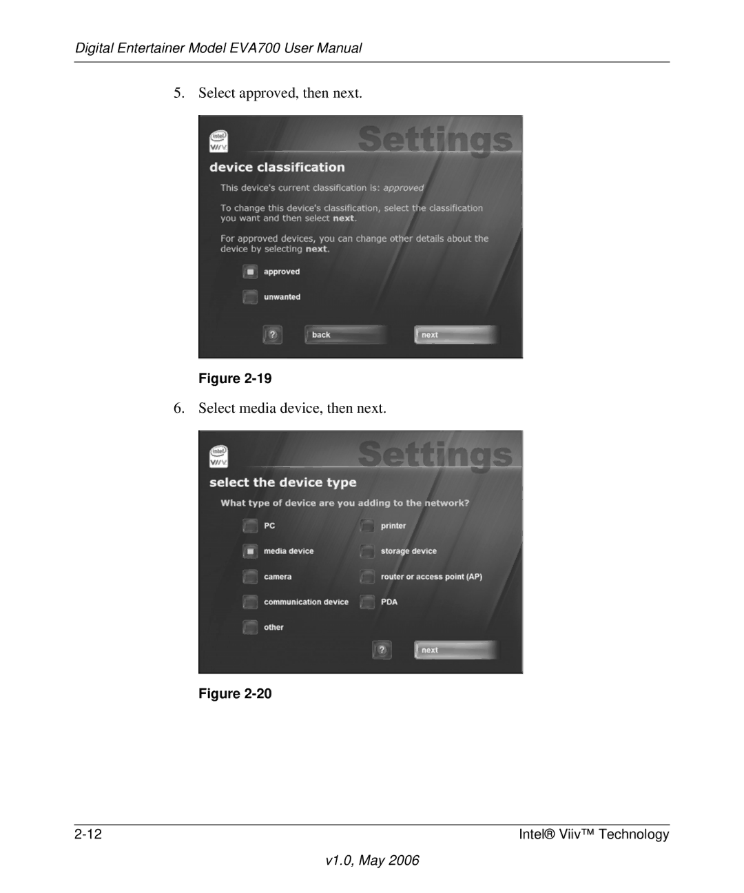 NETGEAR EVA700 user manual Select approved, then next Select media device, then next 