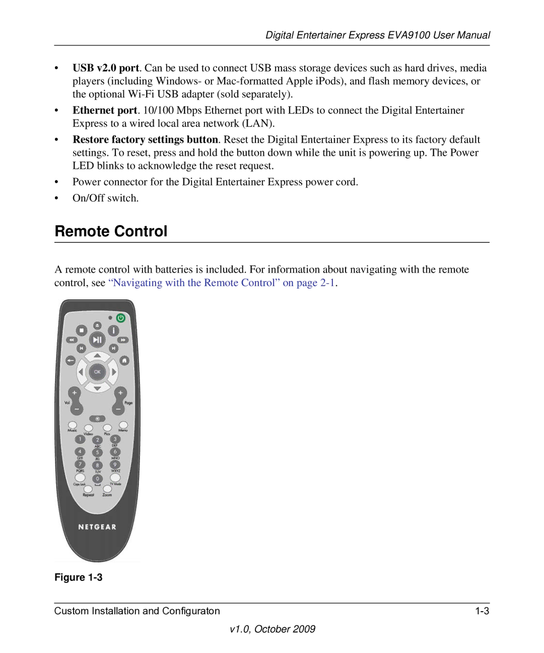 NETGEAR EVA9100 user manual Remote Control 