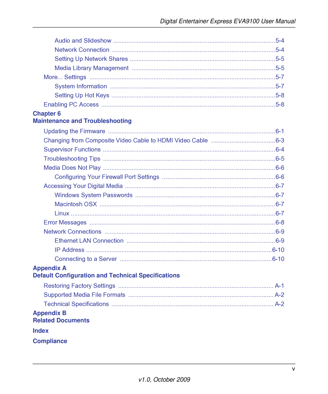 NETGEAR EVA9100 user manual Appendix B Related Documents Index Compliance 