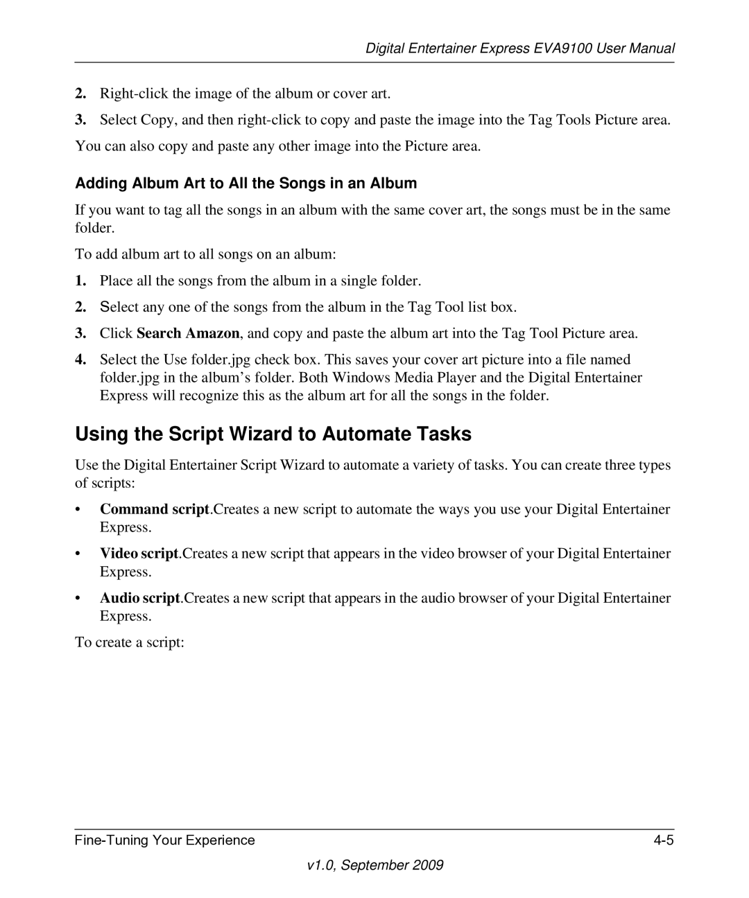 NETGEAR EVA9100 user manual Using the Script Wizard to Automate Tasks, Adding Album Art to All the Songs in an Album 