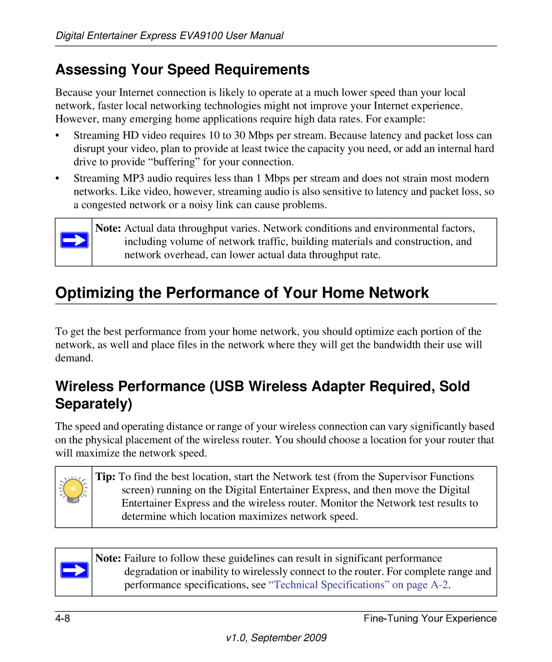 NETGEAR EVA9100 user manual Optimizing the Performance of Your Home Network, Assessing Your Speed Requirements 