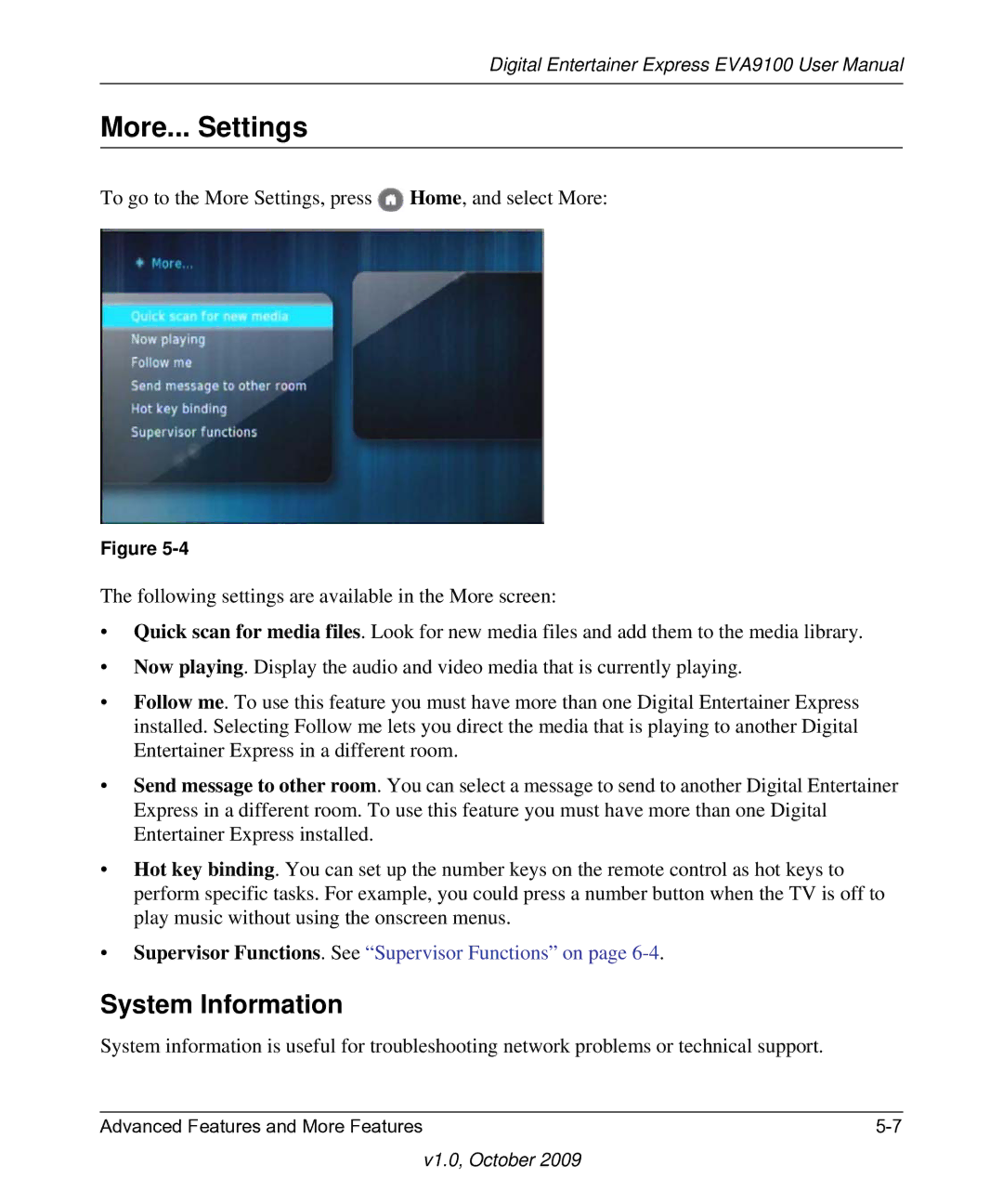 NETGEAR EVA9100 user manual More... Settings, System Information 