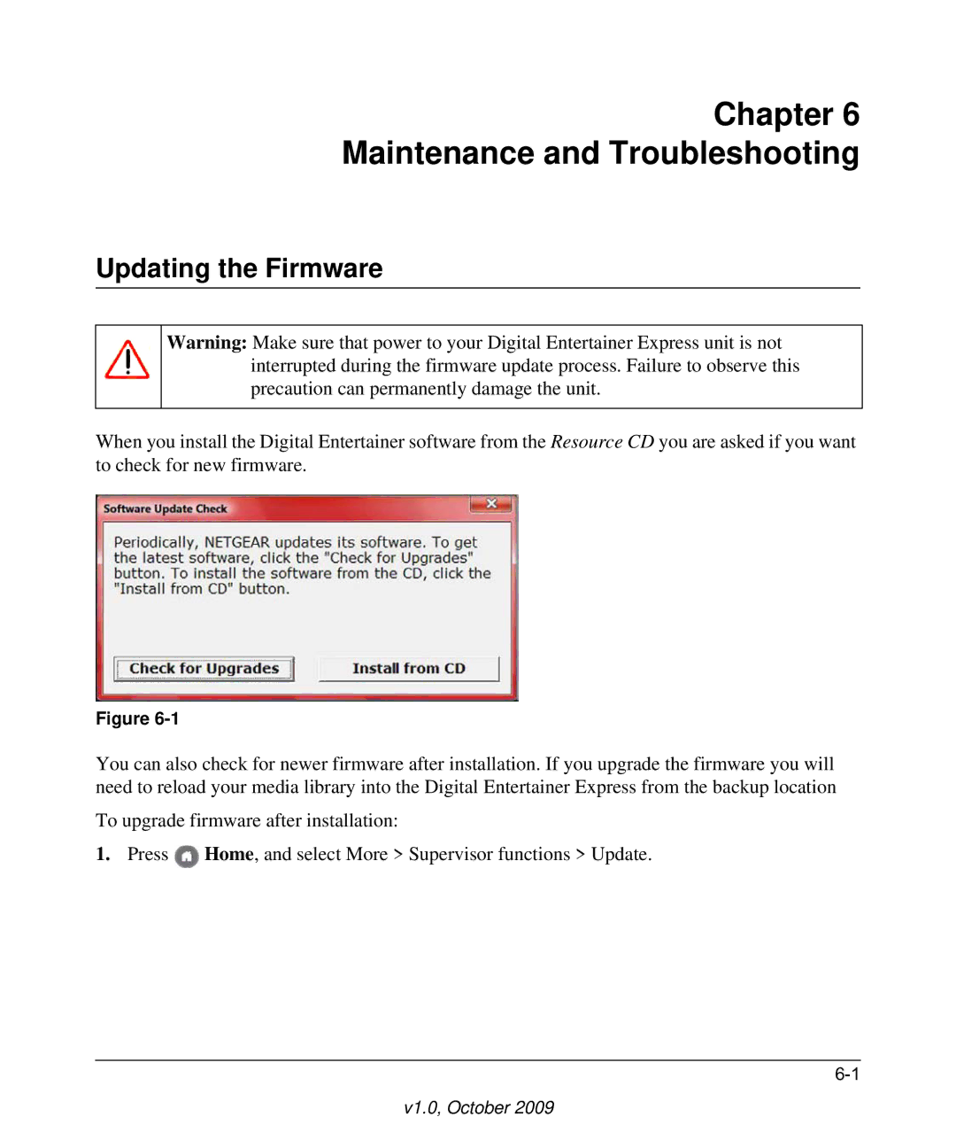 NETGEAR EVA9100 user manual Chapter Maintenance and Troubleshooting, Updating the Firmware 