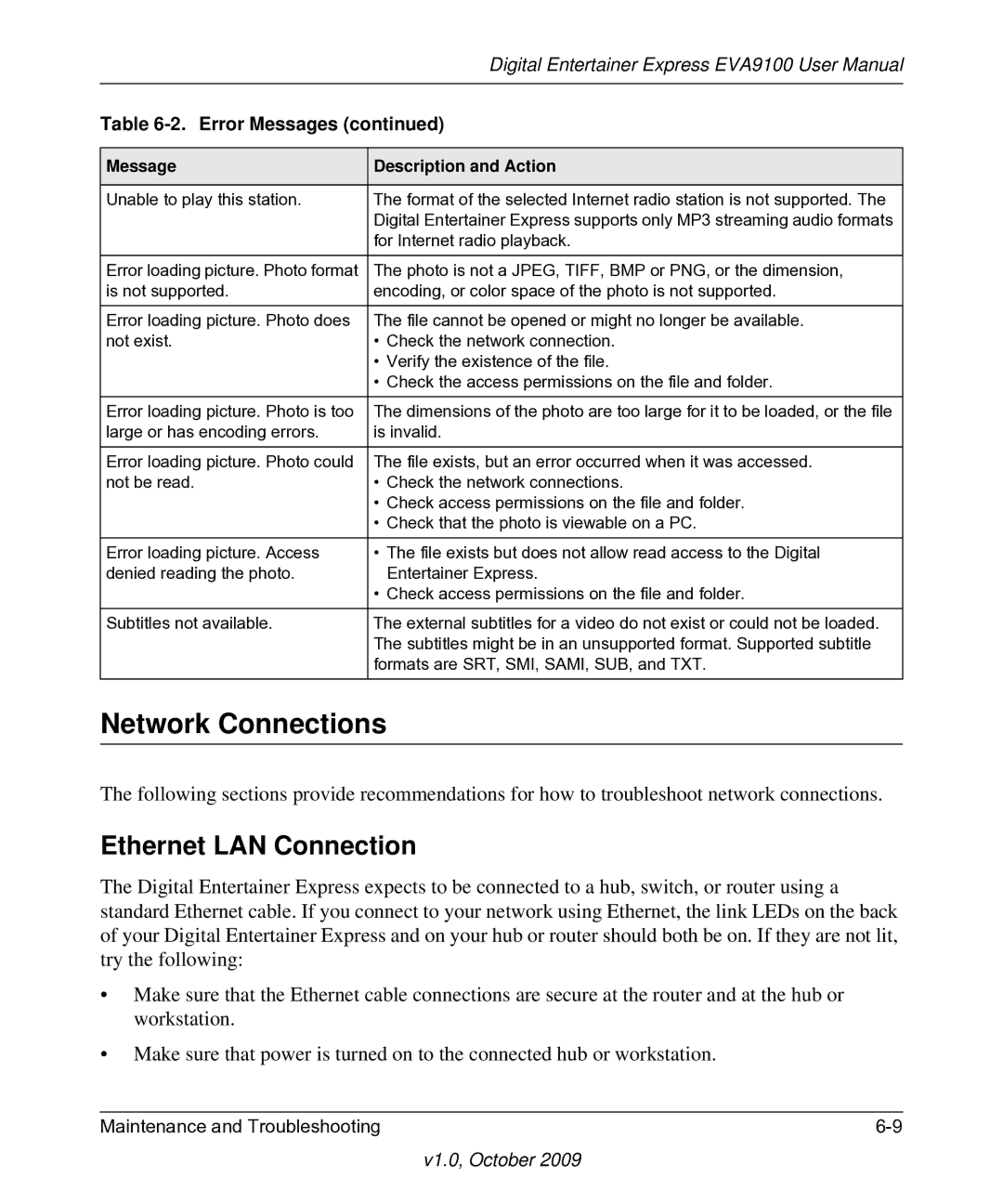 NETGEAR EVA9100 user manual Network Connections, Ethernet LAN Connection 