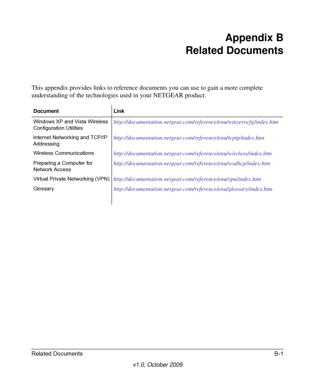 NETGEAR EVA9100 user manual Appendix B Related Documents, Document Link 