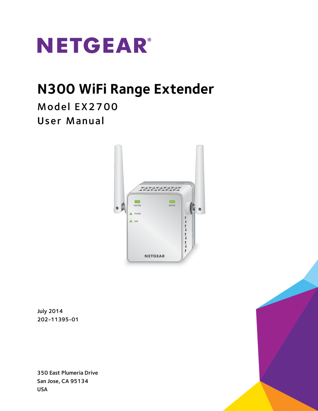 NETGEAR EX2700 user manual N300 WiFi Range Extender 