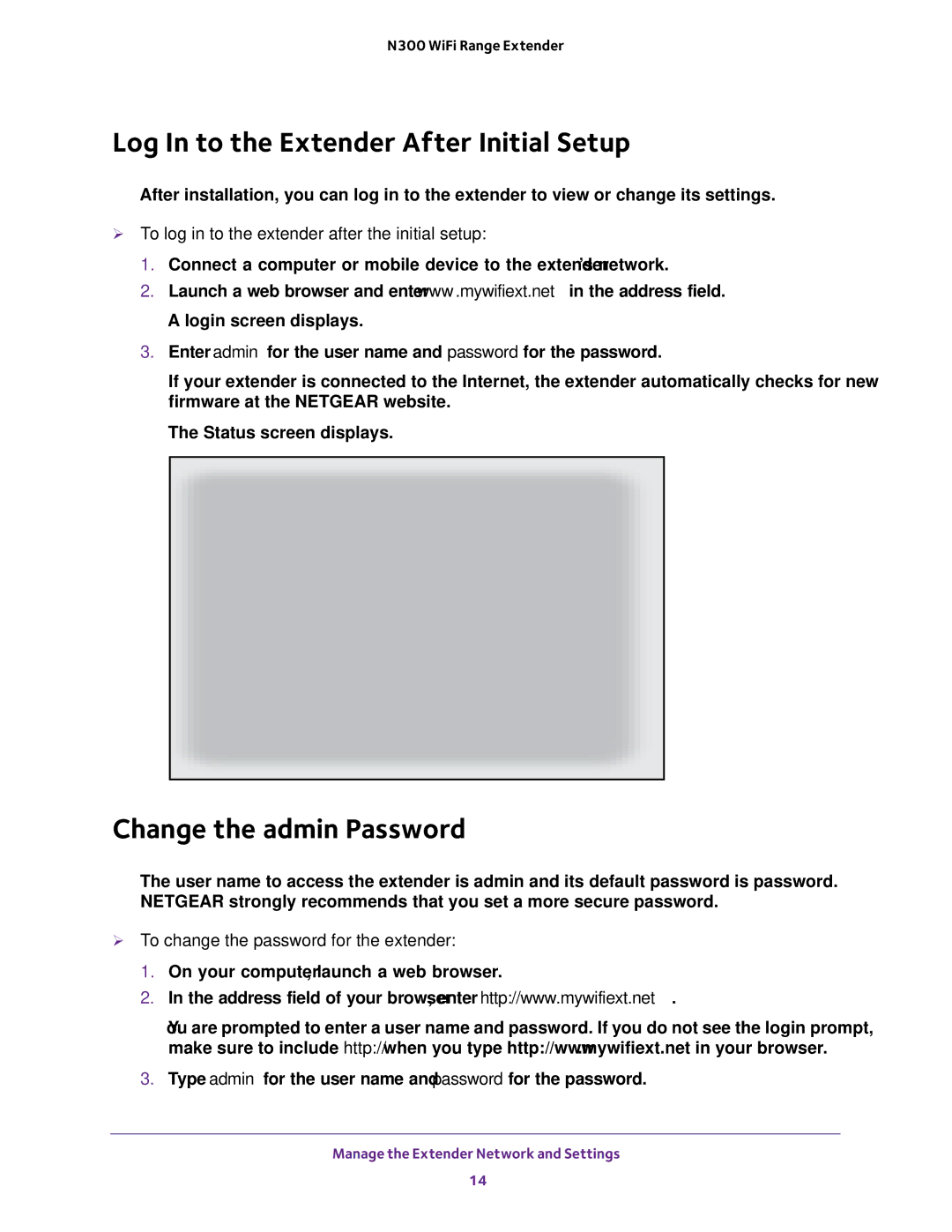 NETGEAR EX2700 user manual Log In to the Extender After Initial Setup, Change the admin Password 