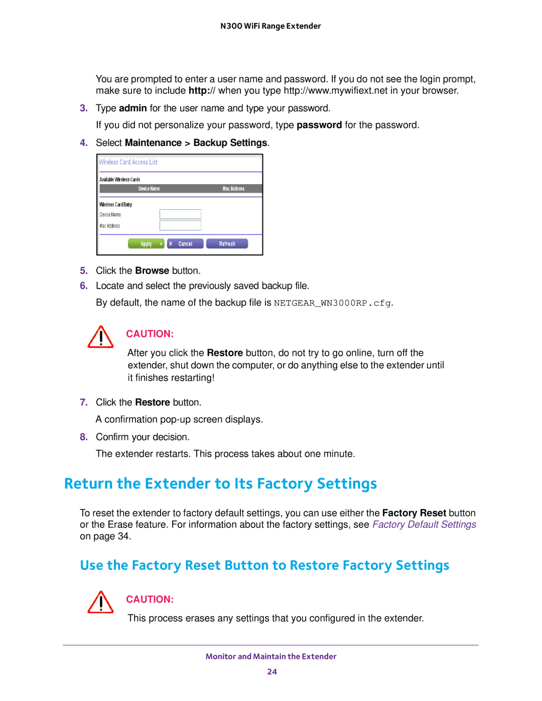 NETGEAR EX2700 Return the Extender to Its Factory Settings, Use the Factory Reset Button to Restore Factory Settings 