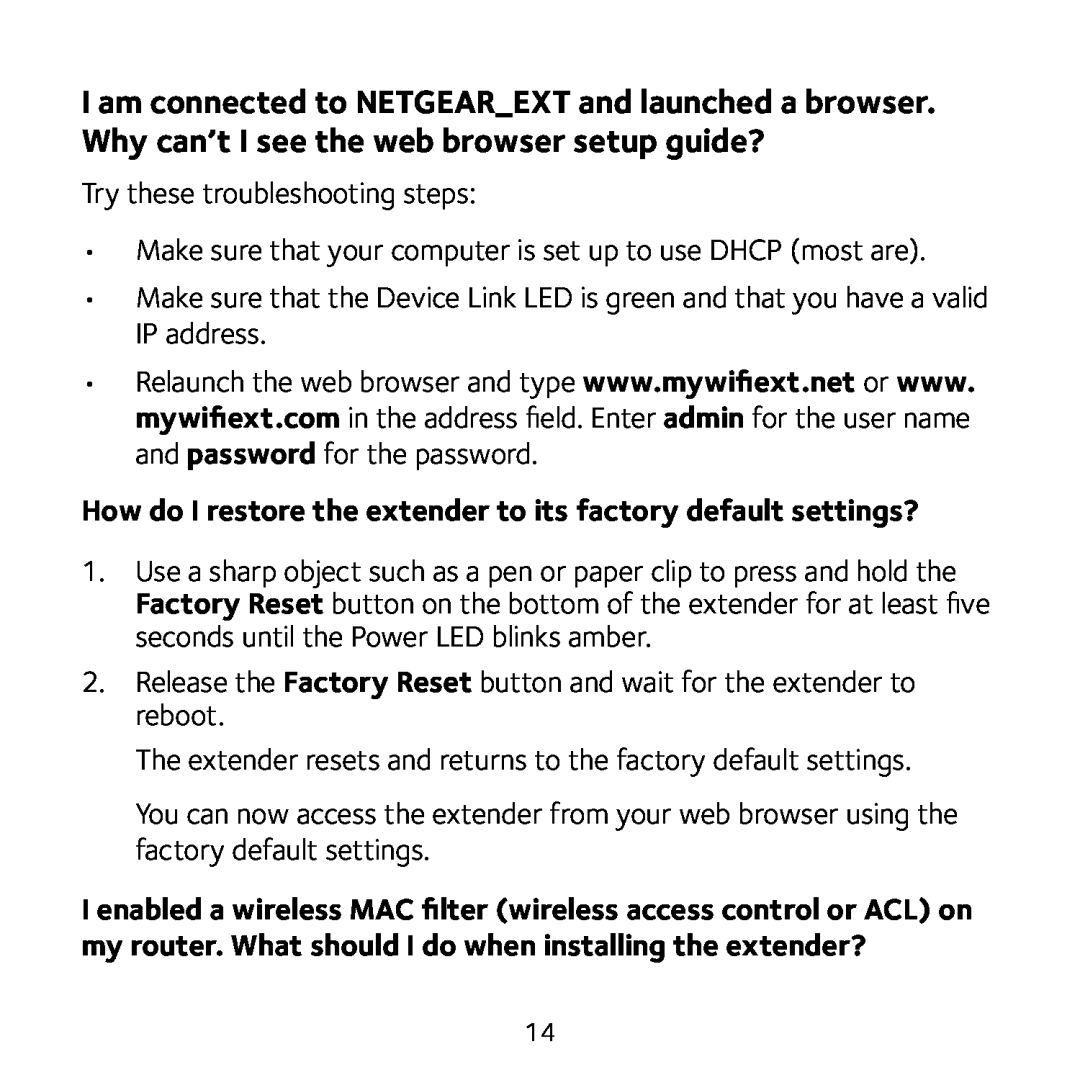 NETGEAR EX2700 manual How do I restore the extender to its factory default settings? 