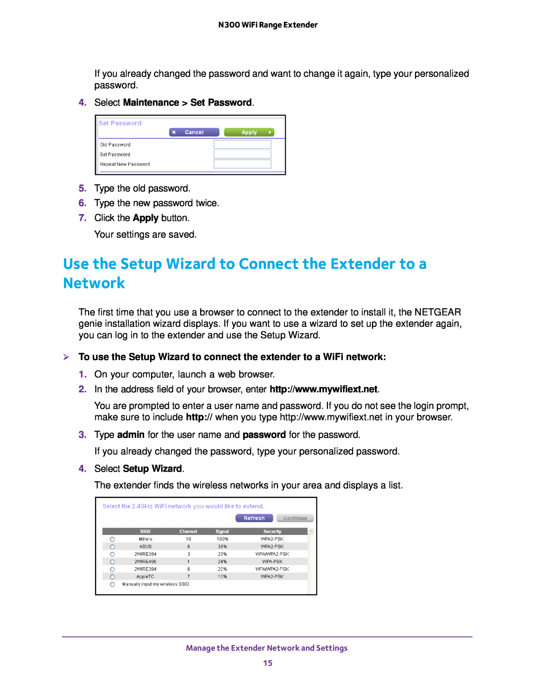 NETGEAR EX2700 user manual Use the Setup Wizard to Connect the Extender to a Network, Select Maintenance Set Password 