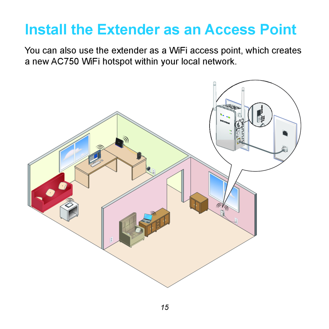 NETGEAR EX6100 manual Install the Extender as an Access Point 